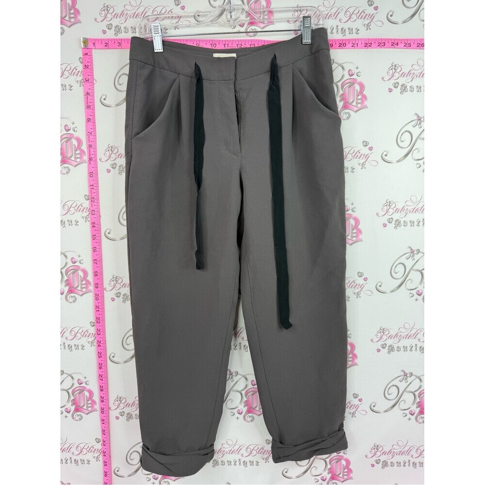 Wilfred pants capri grey Taupe Pleated Drawstring Joggers with Black Ties